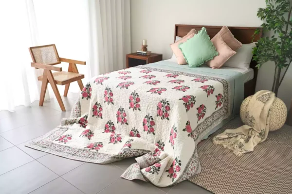 Nidra – Pink Block Printed Cotton Quilt
