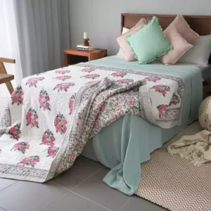 Nidra – Pink Block Printed Cotton Quilt