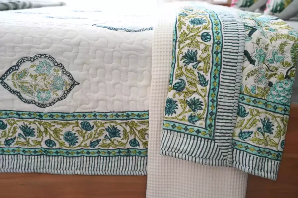 Nidra – Green Block Printed Cotton Quilt