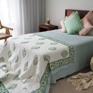 Nidra – Green Block Printed Cotton Quilt