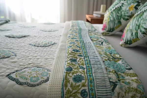 Nidra – Green Block Printed Cotton Quilt